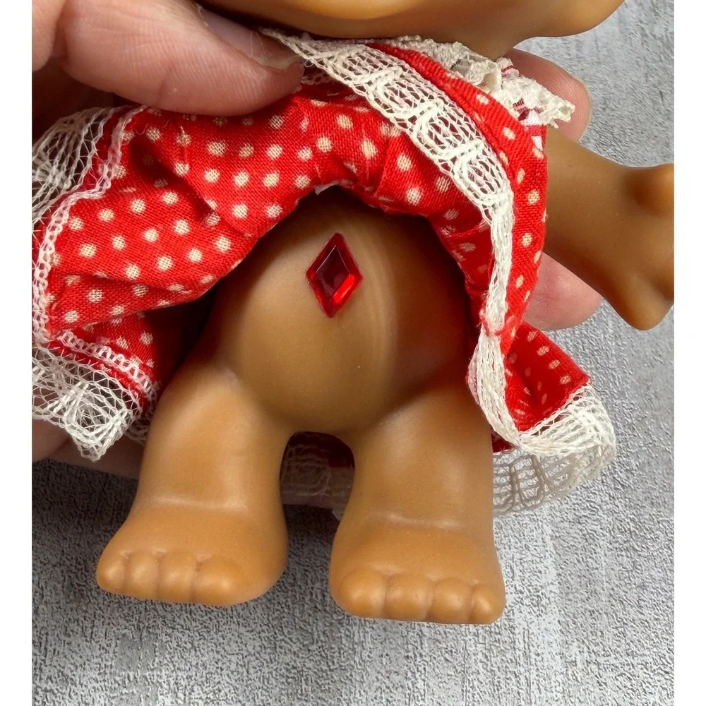 Vintage Ace Novelty Treasure Troll Red Hair Red Gem Polka Dot Dress 3.75